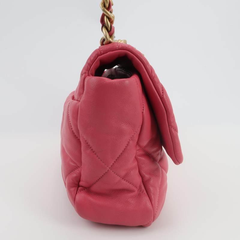 Chanel 19Bag大號羊皮菱格絎縫穿皮雙C扣斜挎包單肩包-3