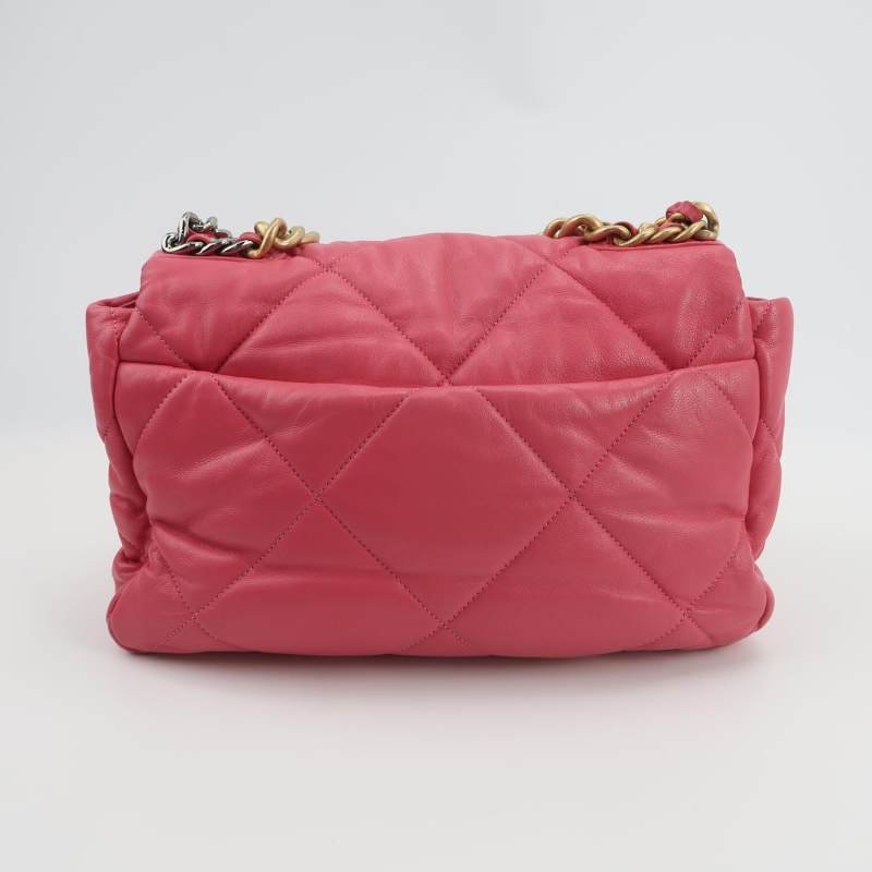 Chanel 19Bag大號羊皮菱格絎縫穿皮雙C扣斜挎包單肩包-4