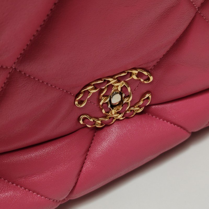 Chanel 19Bag大號羊皮菱格絎縫穿皮雙C扣斜挎包單肩包-11