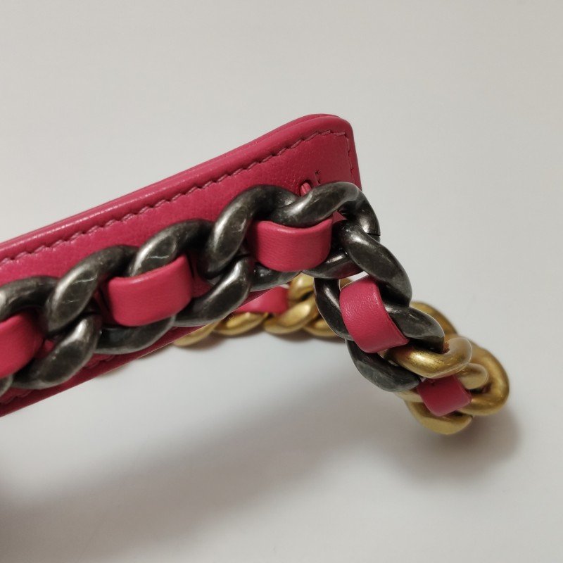 Chanel 19Bag大號羊皮菱格絎縫穿皮雙C扣斜挎包單肩包-13