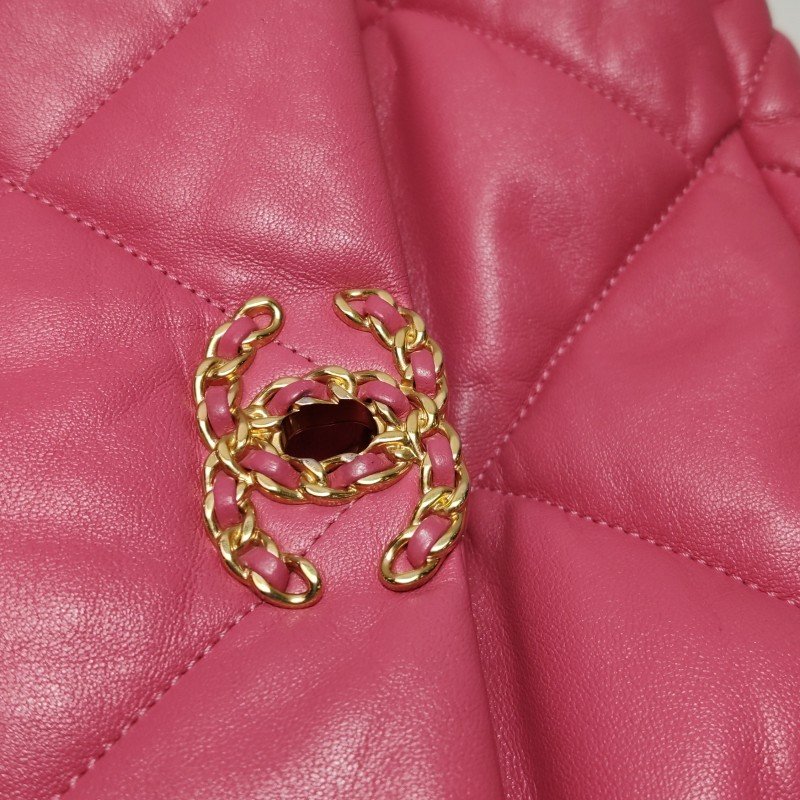 Chanel 19Bag大號羊皮菱格絎縫穿皮雙C扣斜挎包單肩包-17