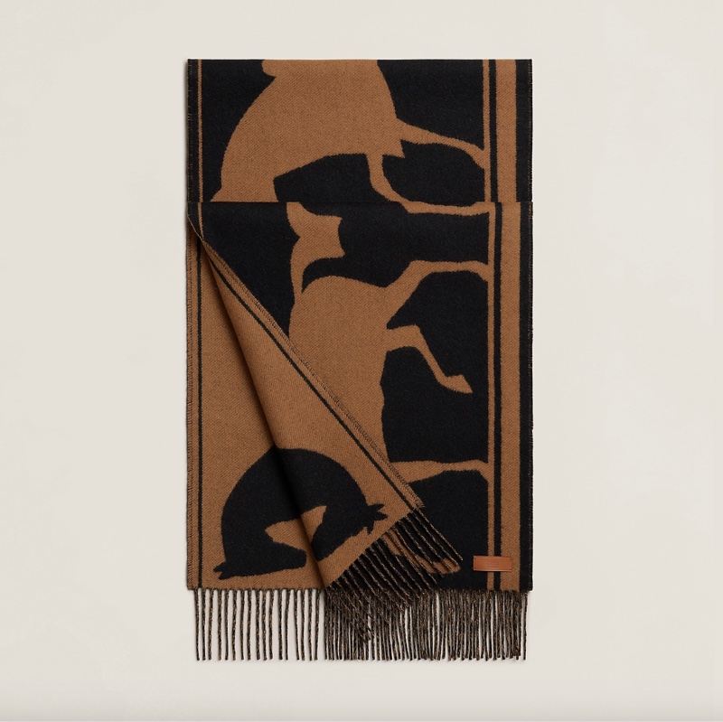 全新 清貨🧡 Hermes muffler cashmere 頸巾 羊绒 圍巾  🐴Casaque Tete a Queue-4