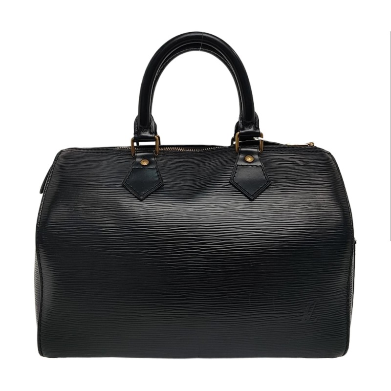 LOUIS VUITTON SPEEDY 25 黑色EPI牛皮水波紋波士頓包手提包金色五金中古款-0