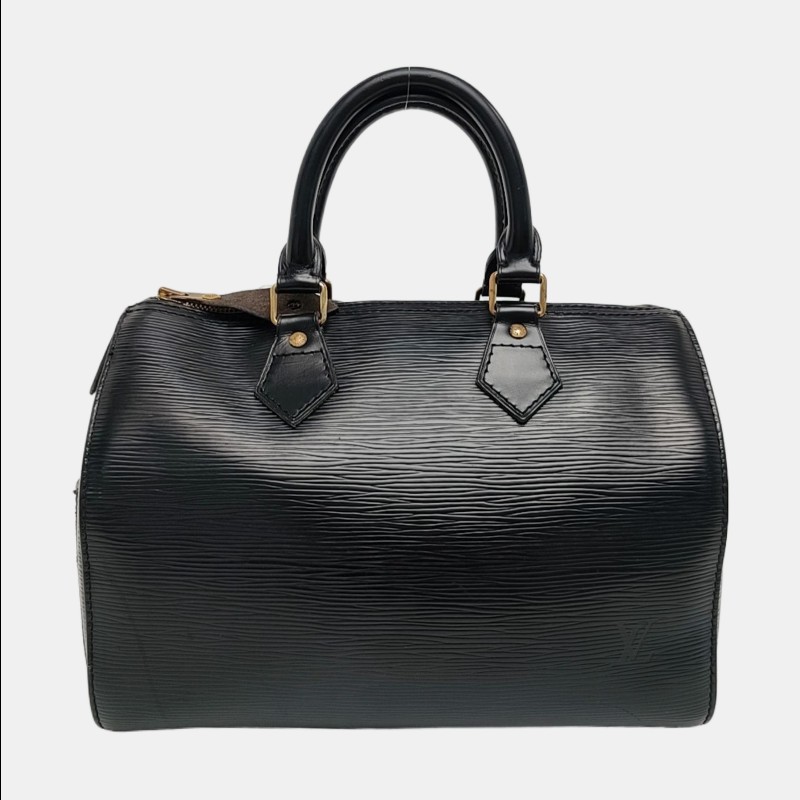 LOUIS VUITTON SPEEDY 25 黑色EPI牛皮水波紋波士頓包手提包金色五金中古款-4