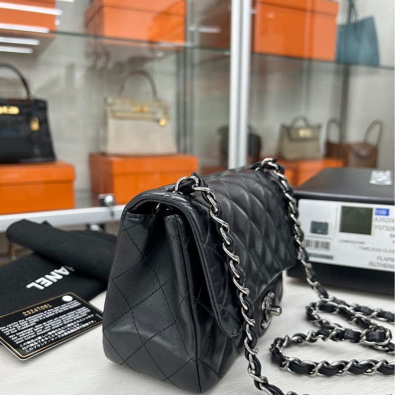 【98新】Chanel 黑銀 so black 羊皮方胖子 單肩包斜挎包-3