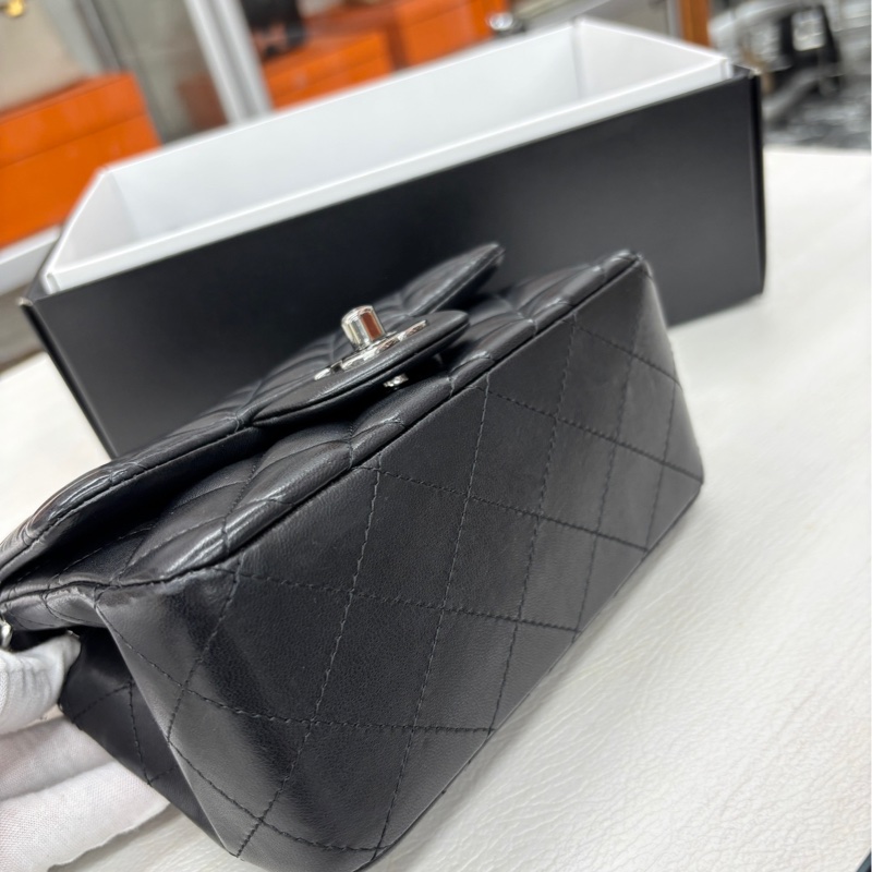 【98新】Chanel 黑銀 so black 羊皮方胖子 單肩包斜挎包-5