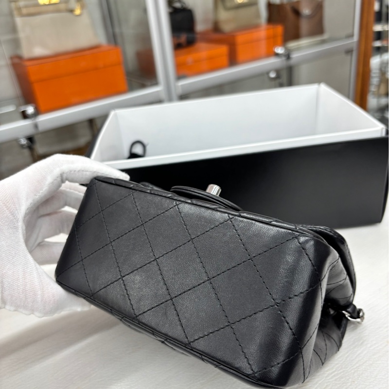 【98新】Chanel 黑銀 so black 羊皮方胖子 單肩包斜挎包-6