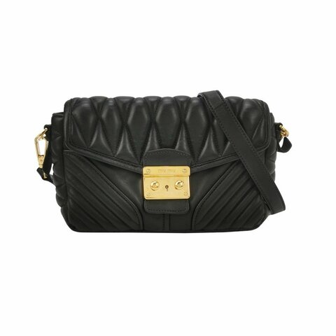 Miu Miu羊皮純色絎縫字母Logo金屬扣斜挎包單肩包