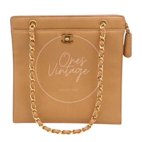 [Pre-owned] Chanel Beige Caviar Tote Bag