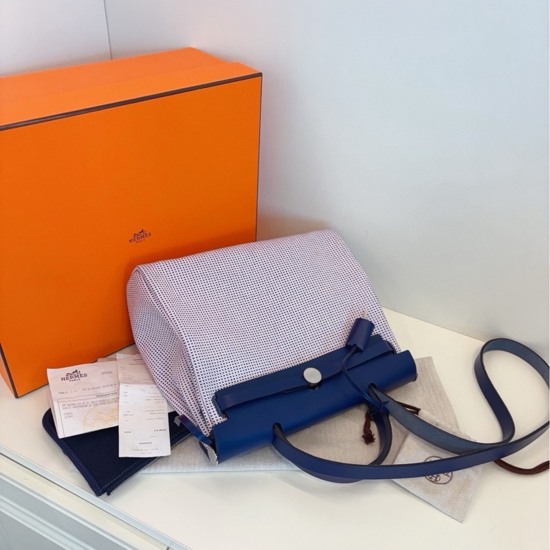 【99新全套🆕】Hermes 限量款✨粉白藍華夫餅格Herbag Zip31單肩包 手提包法國藍配皮銀扣 Z刻 夢幻配色:寧靜藍 浪漫粉-3