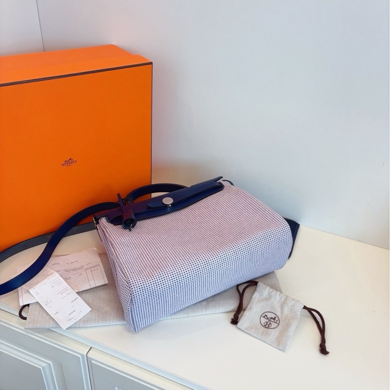 【99新全套🆕】Hermes 限量款✨粉白藍華夫餅格Herbag Zip31單肩包 手提包法國藍配皮銀扣 Z刻 夢幻配色:寧靜藍 浪漫粉-4