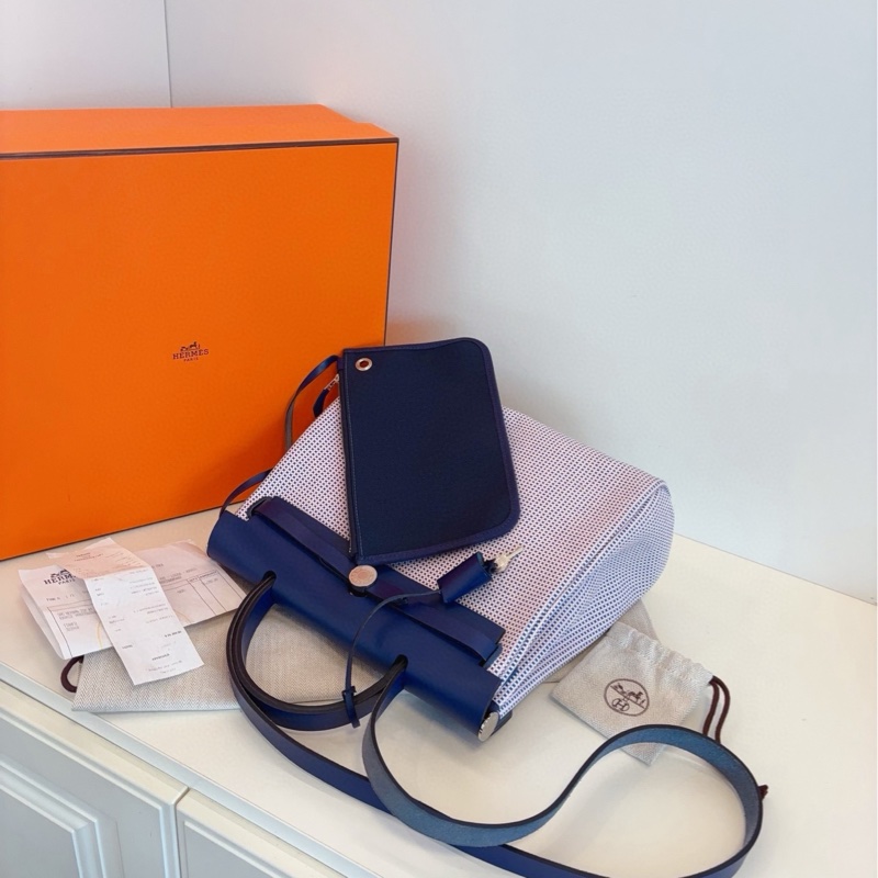 【99新全套🆕】Hermes 限量款✨粉白藍華夫餅格Herbag Zip31單肩包 手提包法國藍配皮銀扣 Z刻 夢幻配色:寧靜藍 浪漫粉-5