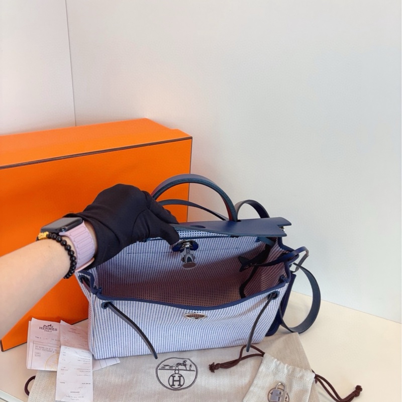 【99新全套🆕】Hermes 限量款✨粉白藍華夫餅格Herbag Zip31單肩包 手提包法國藍配皮銀扣 Z刻 夢幻配色:寧靜藍 浪漫粉-7