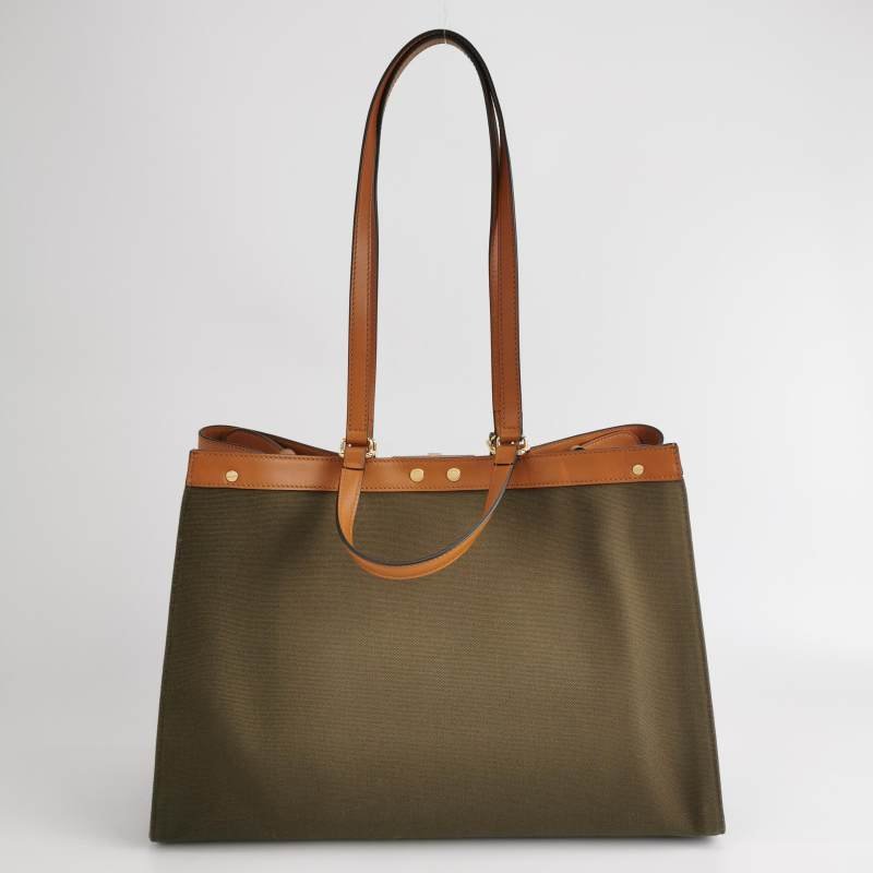 Fendi X-Tote中號牛皮帆布帆布手袋同色系FF浮凸圖案刺繡單肩包-4