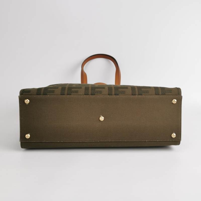 Fendi X-Tote中號牛皮帆布帆布手袋同色系FF浮凸圖案刺繡單肩包-5