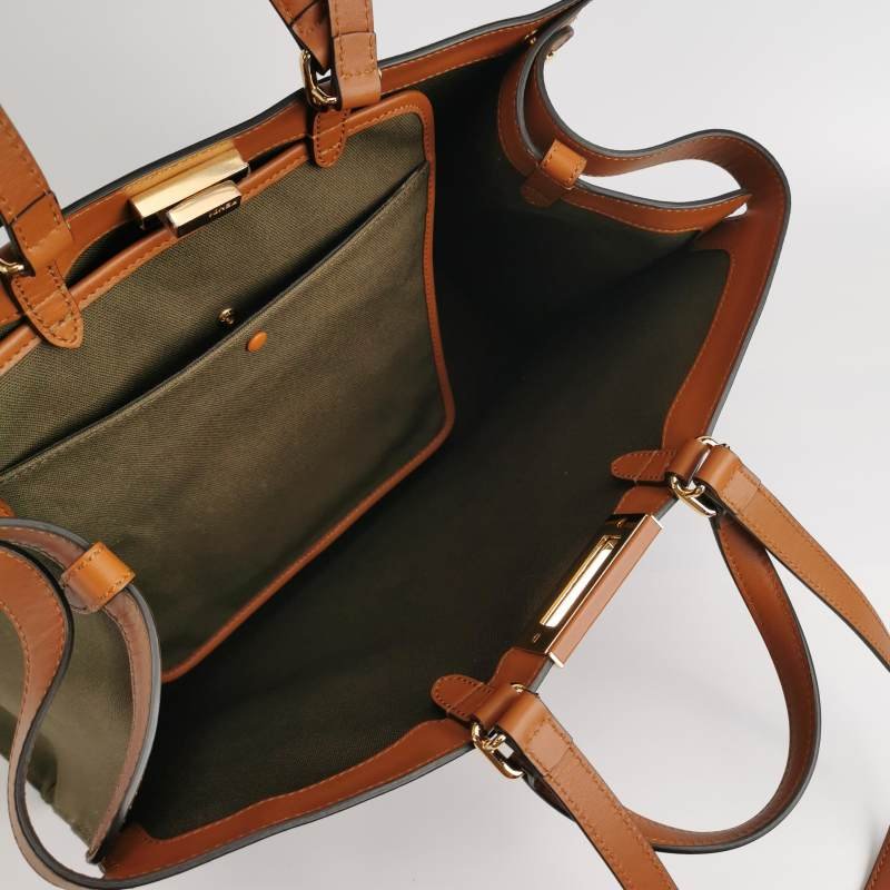 Fendi X-Tote中號牛皮帆布帆布手袋同色系FF浮凸圖案刺繡單肩包-6