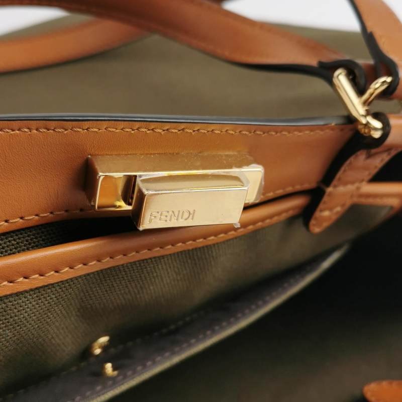 Fendi X-Tote中號牛皮帆布帆布手袋同色系FF浮凸圖案刺繡單肩包-7