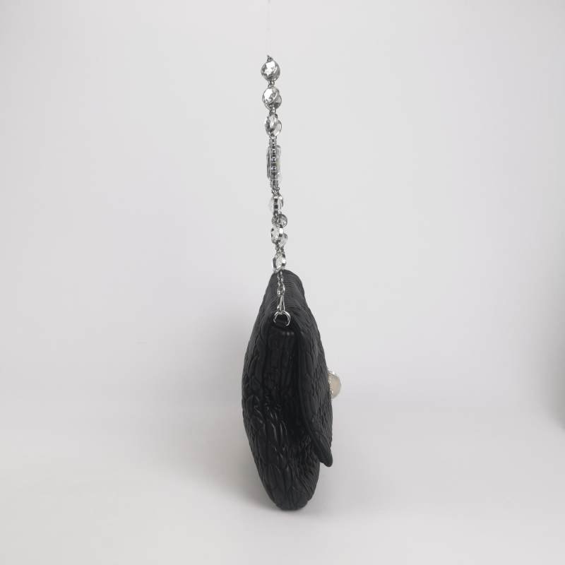 Miu Miu Miu Crystal系列羊皮純色褶皺珩縫鑽飾單肩包-3