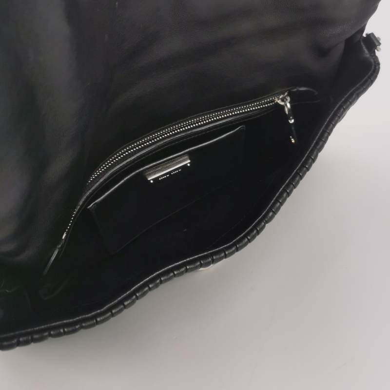 Miu Miu Miu Crystal系列羊皮純色褶皺珩縫鑽飾單肩包-6
