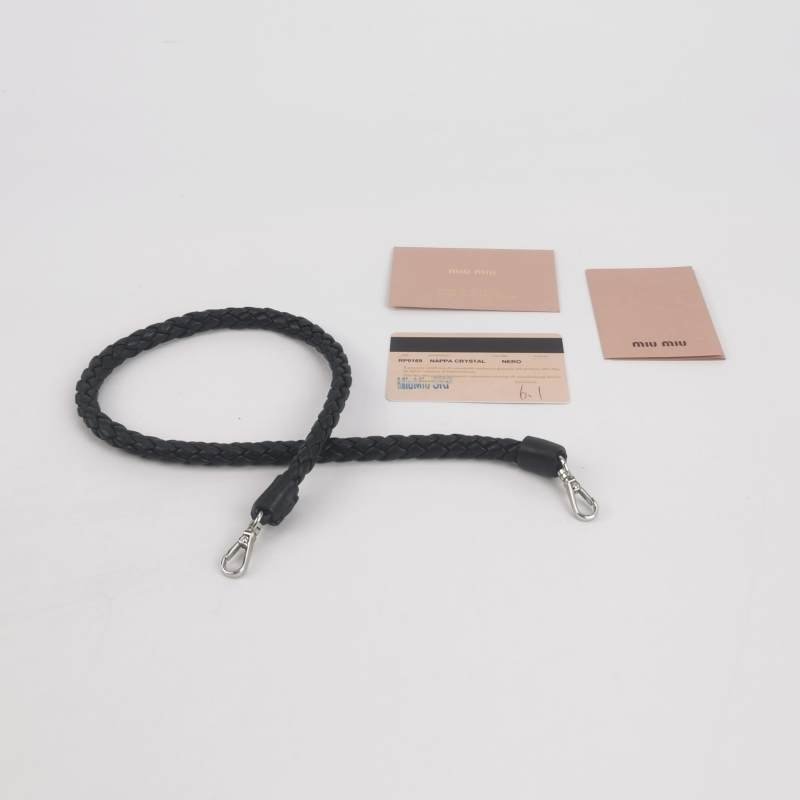 Miu Miu Miu Crystal系列羊皮純色褶皺珩縫鑽飾單肩包-8