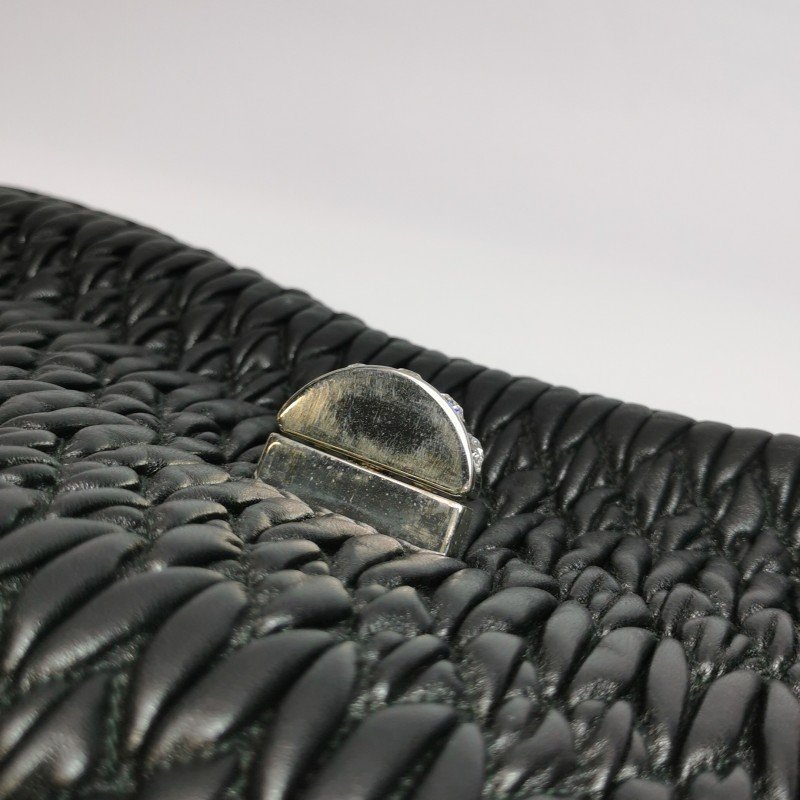 Miu Miu Miu Crystal系列羊皮純色褶皺珩縫鑽飾單肩包-15