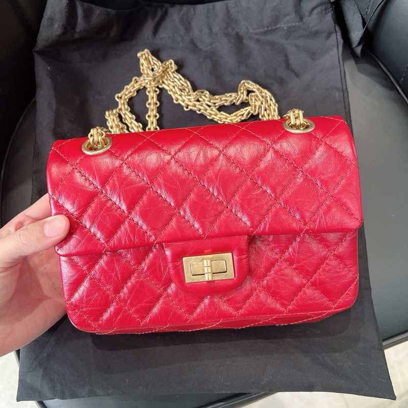 香奈兒 CHANEL 2.55 mini 紅金牛皮鍊條包-0