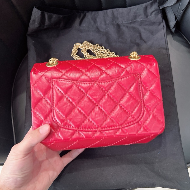 香奈兒 CHANEL 2.55 mini 紅金牛皮鍊條包-1