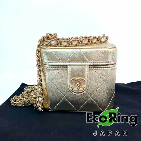 △ Chanel 香奈兒 Gold Lambskin Gold Tone Metal Mini Vanity Case AP3459 金色小羊皮金色金屬迷你化妝箱 - 257024981