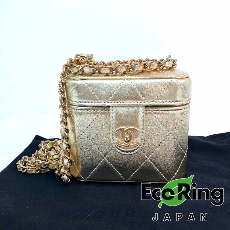 △ Chanel 香奈兒 Gold Lambskin Gold Tone Metal Mini Vanity Case AP3459 金色小羊皮金色金屬迷你化妝箱 - 257024981-0