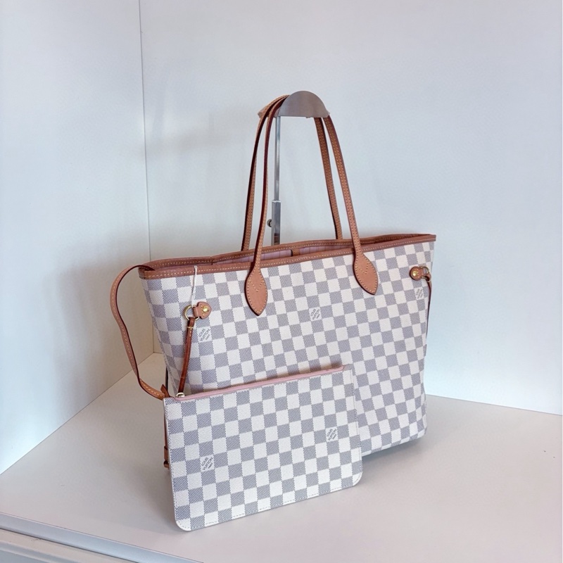 【97新🆕】LV NF neverfull 中號 白棋盤 手提包-1