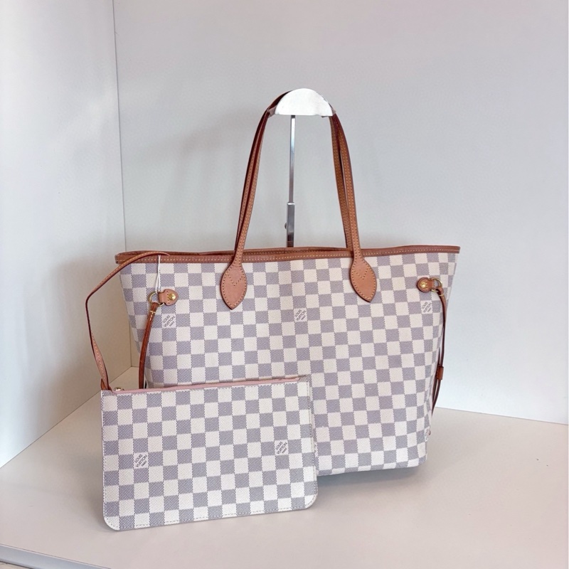 【97新🆕】LV NF neverfull 中號 白棋盤 手提包-4