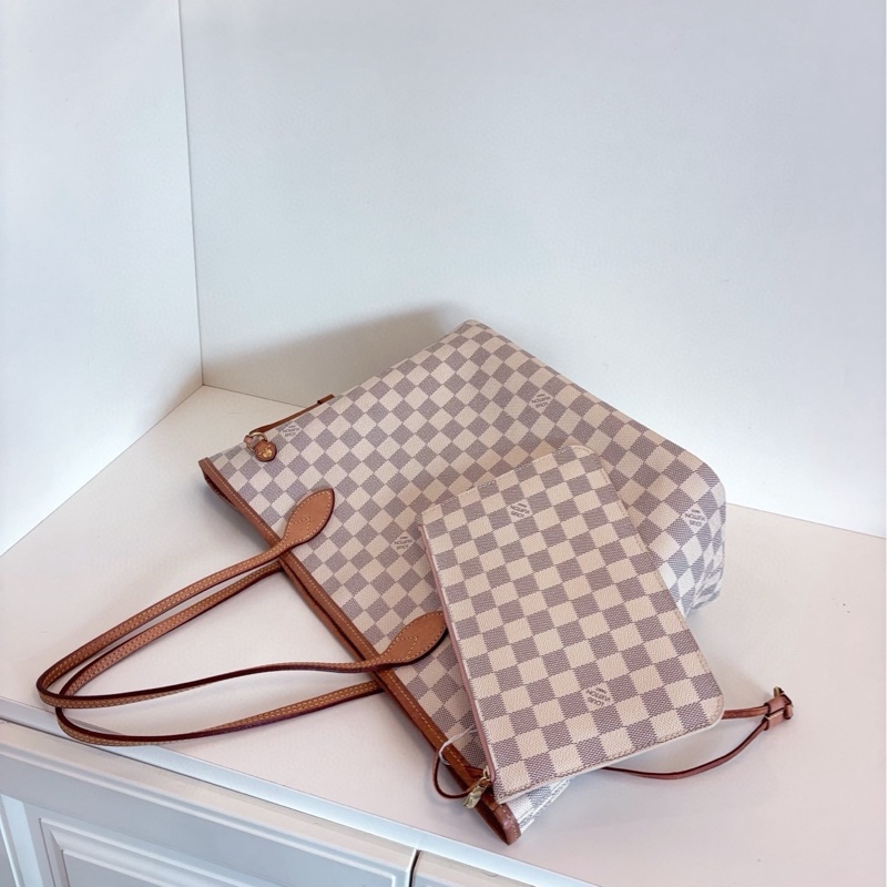 【97新🆕】LV NF neverfull 中號 白棋盤 手提包-5