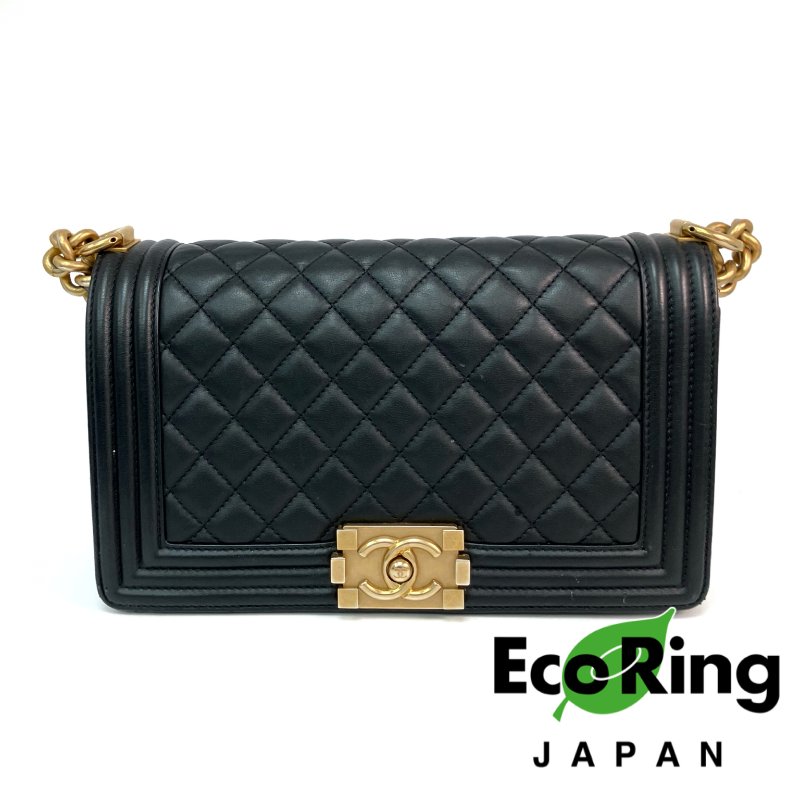 △ Chanel 香奈兒 Black Lambskin Gold Tone Metal Boy 25 Chain Shoulder Bag A67086 黑色小羊皮金色金屬鎖鏈肩背袋 - 257025462-0