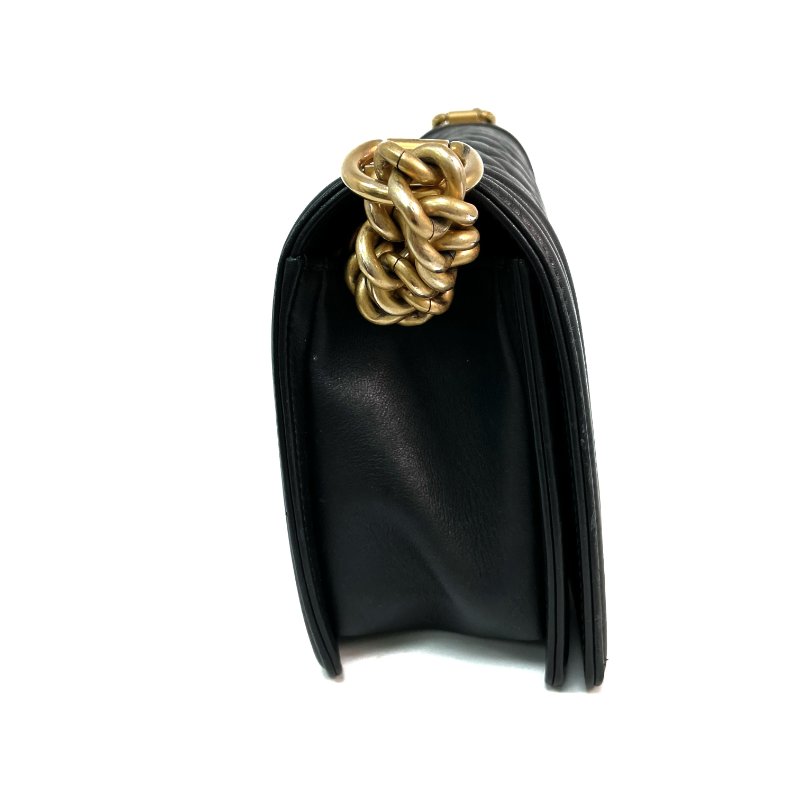 △ Chanel 香奈兒 Black Lambskin Gold Tone Metal Boy 25 Chain Shoulder Bag A67086 黑色小羊皮金色金屬鎖鏈肩背袋 - 257025462-3