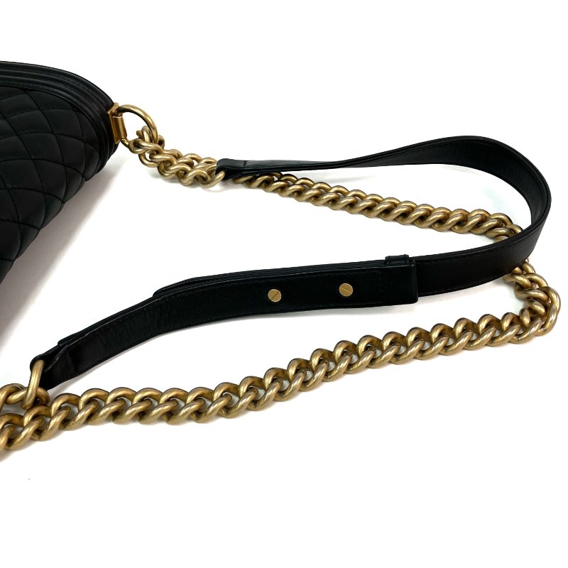 △ Chanel 香奈兒 Black Lambskin Gold Tone Metal Boy 25 Chain Shoulder Bag A67086 黑色小羊皮金色金屬鎖鏈肩背袋 - 257025462-9