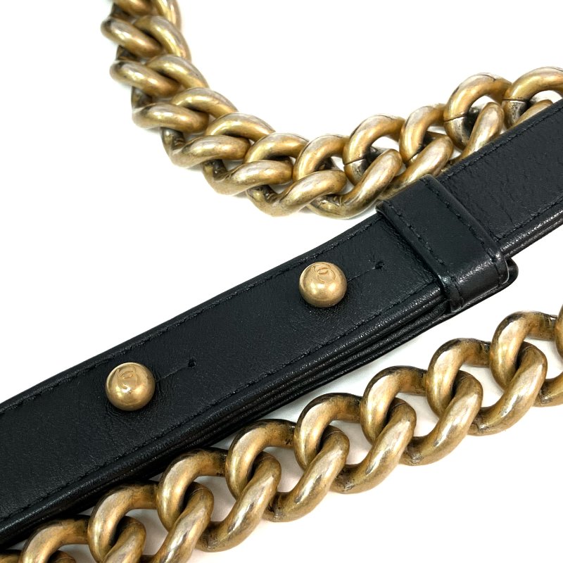 △ Chanel 香奈兒 Black Lambskin Gold Tone Metal Boy 25 Chain Shoulder Bag A67086 黑色小羊皮金色金屬鎖鏈肩背袋 - 257025462-11