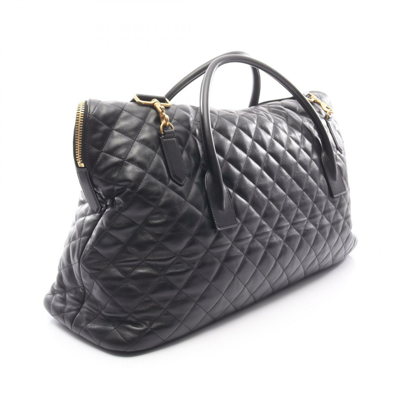 SAINT LAURENT PARIS ES Giant 旅行波士頓包，黑色皮革，二手，男女通用-1