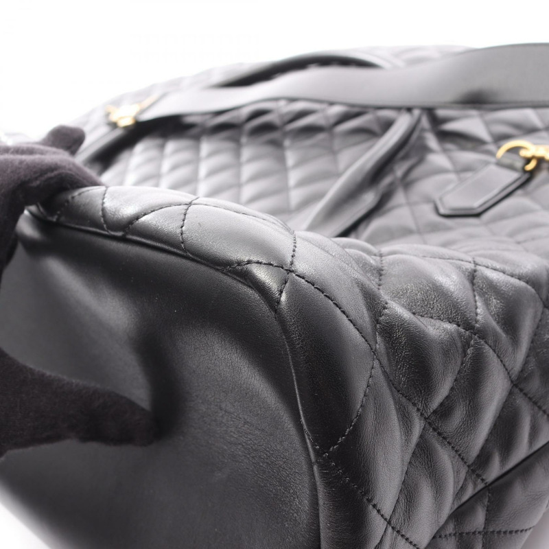 SAINT LAURENT PARIS ES Giant 旅行波士頓包，黑色皮革，二手，男女通用-7