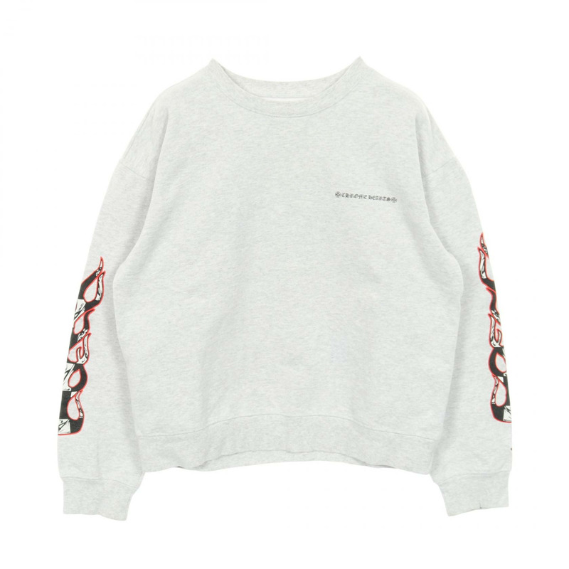 Chrome Hearts Matty Boy 標誌衛衣，純棉，灰色，二手，男款 L 碼。-0