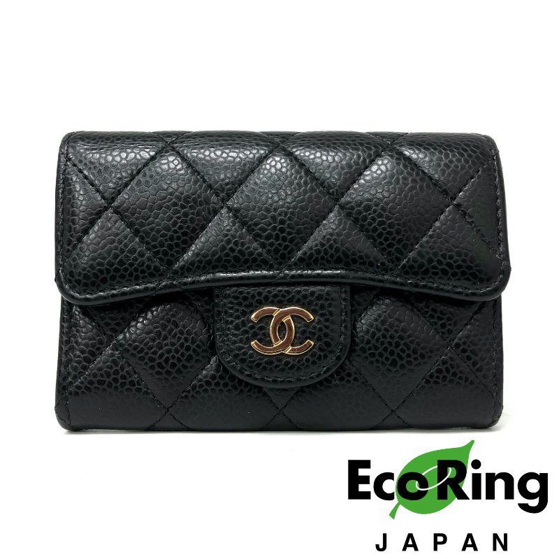 ☆Chanel香奈兒 Black Caviar Skin Classic Flap Short Wallet 黑色粒紋小牛皮短銀包 -257025649-0