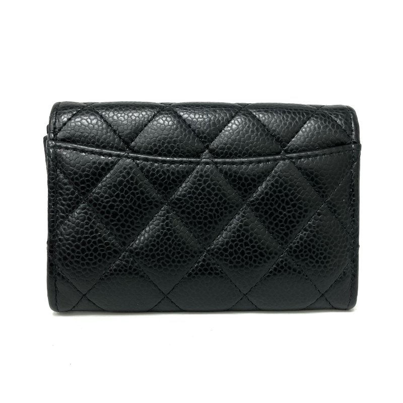 ☆Chanel香奈兒 Black Caviar Skin Classic Flap Short Wallet 黑色粒紋小牛皮短銀包 -257025649-1