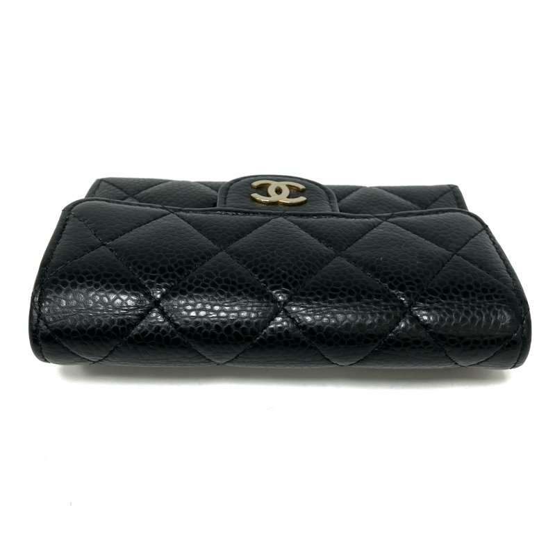 ☆Chanel香奈兒 Black Caviar Skin Classic Flap Short Wallet 黑色粒紋小牛皮短銀包 -257025649-2