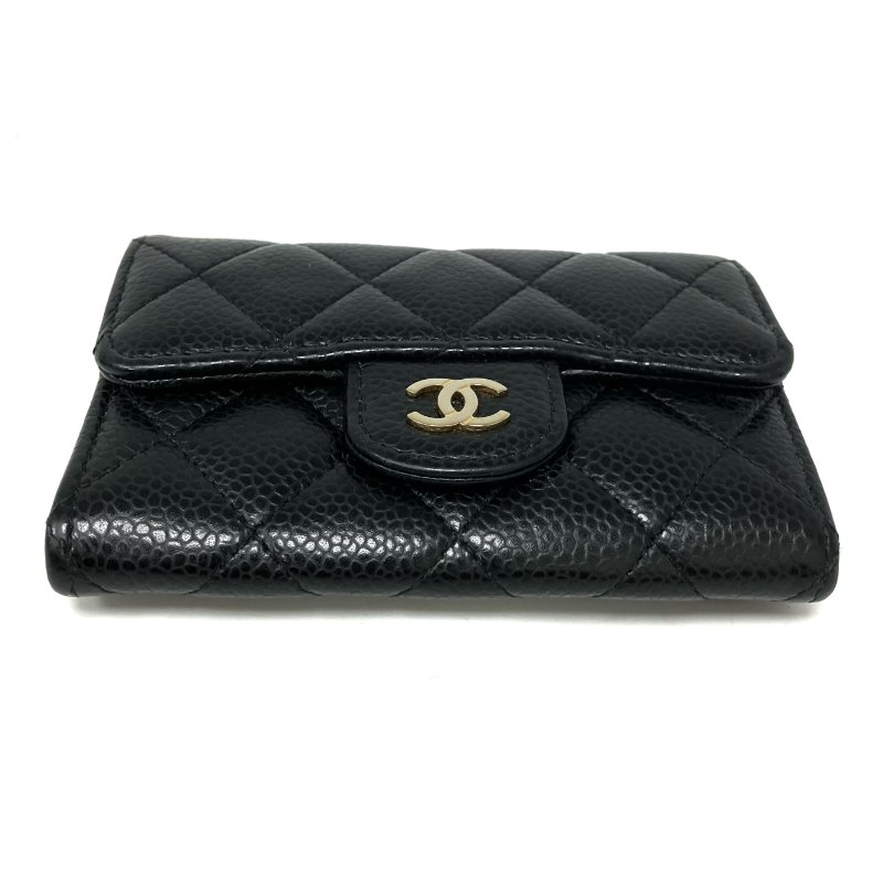 ☆Chanel香奈兒 Black Caviar Skin Classic Flap Short Wallet 黑色粒紋小牛皮短銀包 -257025649-3