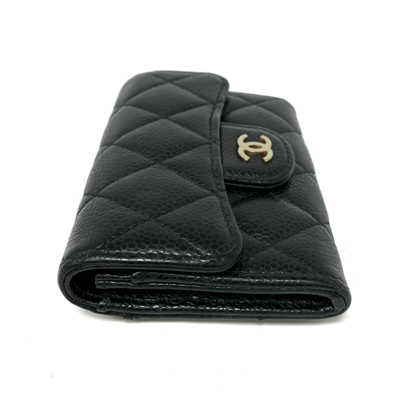 ☆Chanel香奈兒 Black Caviar Skin Classic Flap Short Wallet 黑色粒紋小牛皮短銀包 -257025649-4