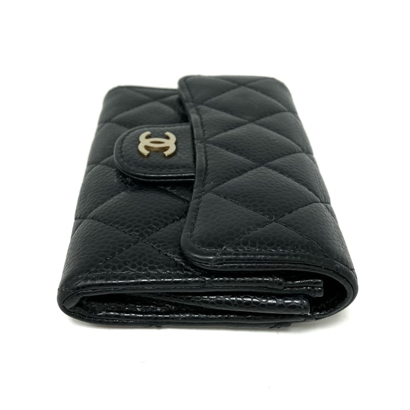 ☆Chanel香奈兒 Black Caviar Skin Classic Flap Short Wallet 黑色粒紋小牛皮短銀包 -257025649-5