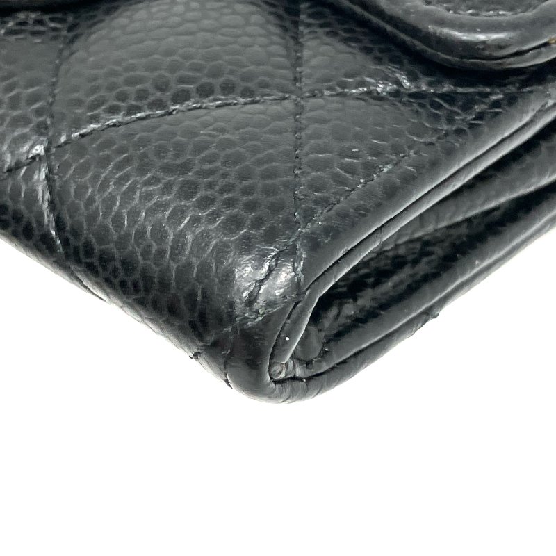 ☆Chanel香奈兒 Black Caviar Skin Classic Flap Short Wallet 黑色粒紋小牛皮短銀包 -257025649-6