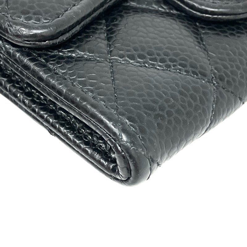 ☆Chanel香奈兒 Black Caviar Skin Classic Flap Short Wallet 黑色粒紋小牛皮短銀包 -257025649-9