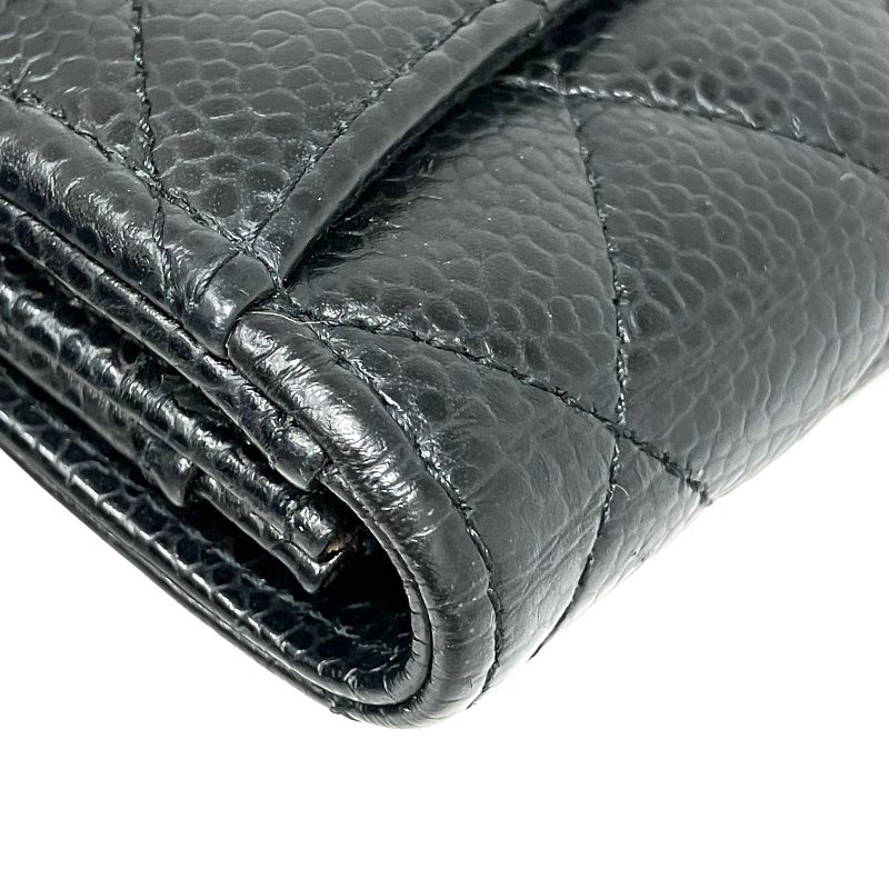 ☆Chanel香奈兒 Black Caviar Skin Classic Flap Short Wallet 黑色粒紋小牛皮短銀包 -257025649-12