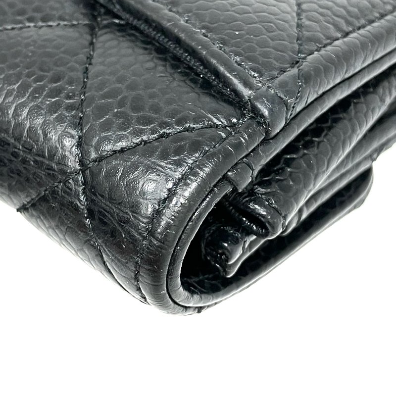 ☆Chanel香奈兒 Black Caviar Skin Classic Flap Short Wallet 黑色粒紋小牛皮短銀包 -257025649-13