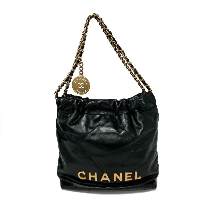 △ Chanel 香奈兒 Mini 22Bag Black Calfskin Gold Tone Metal Chain 2Way Bag AS3980 黑色小牛皮金色金屬鏈條兩用袋 AS3980 -257025692-1